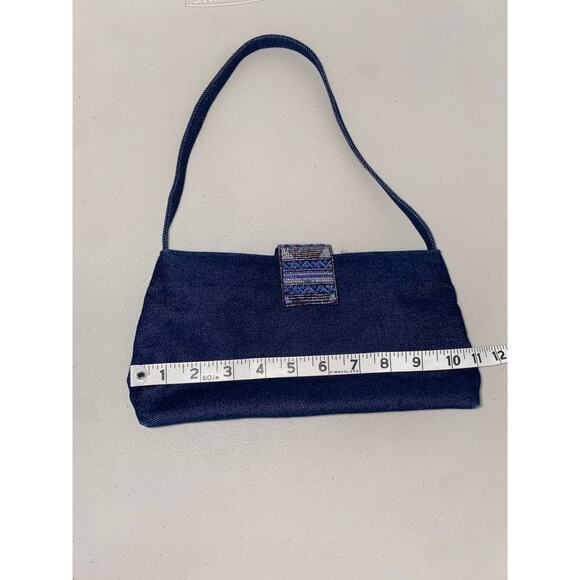Y2K Aesthetic 100% Cotton Blue Jean Denim Beaded Closure Shoulder Handbag Purse - Picture 3 of 3
